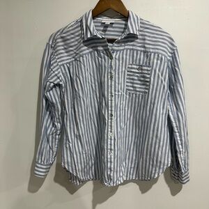 J. JILL Blue Striped Oversized Nautical Beach Summer Button Down Size XS